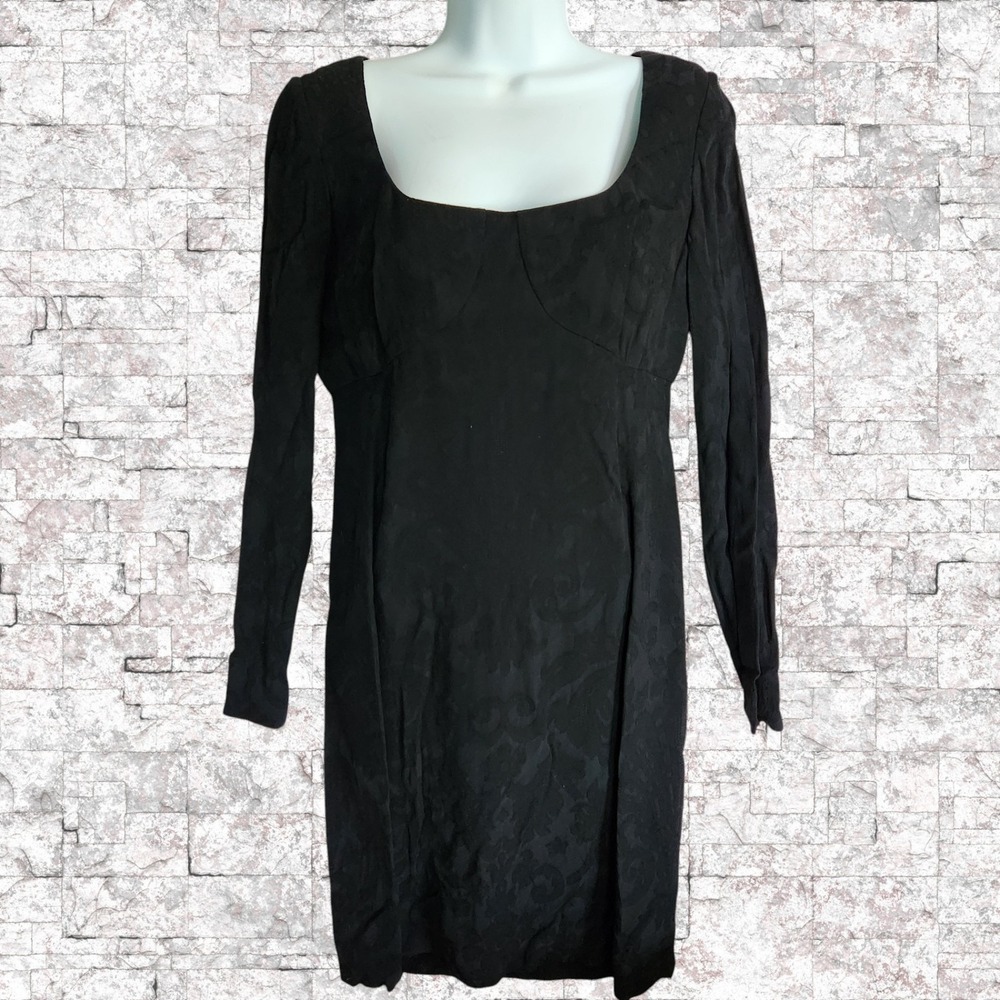 Emanuel Ungaro Womens Black Scoop Neck Sheath Dress Size 8 Long Sleeve Wool